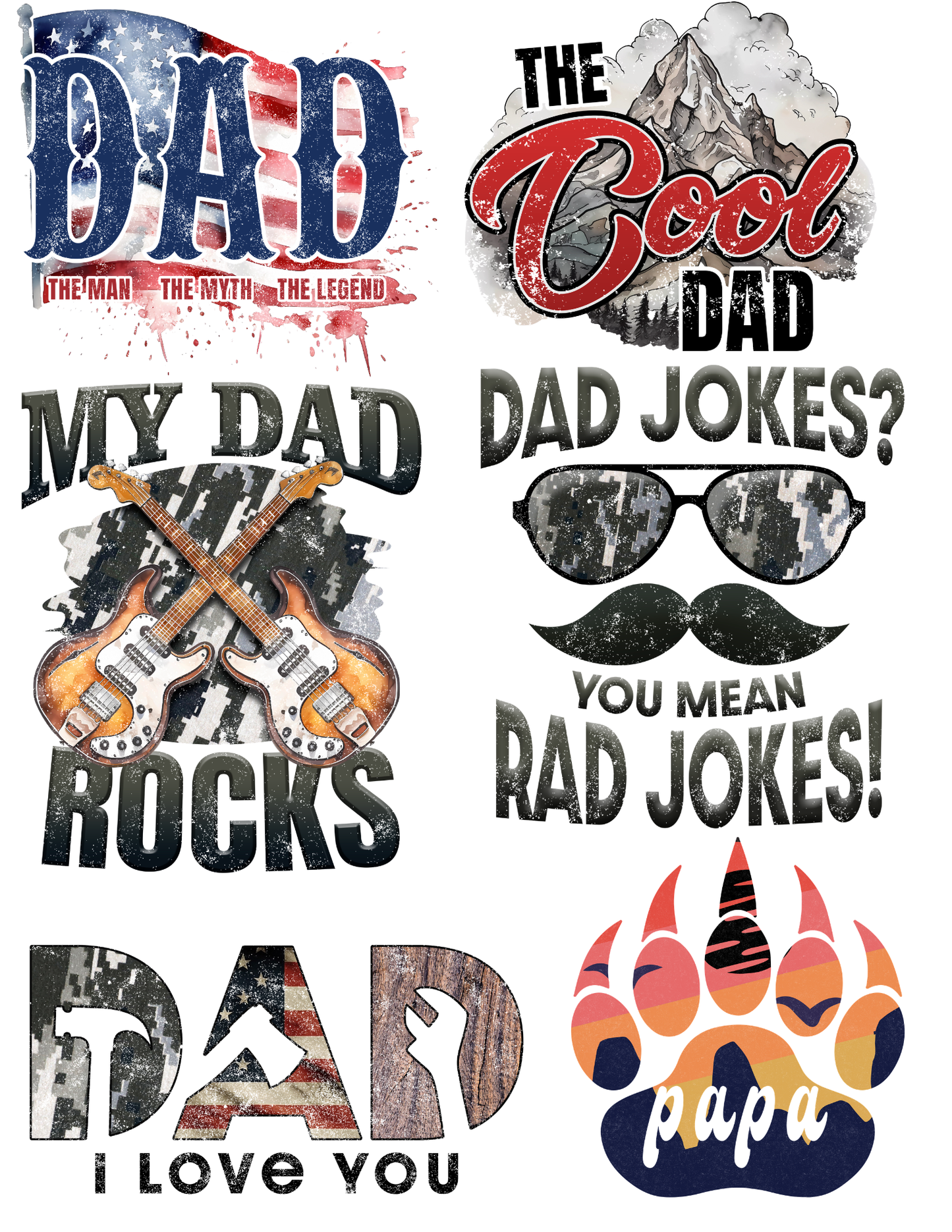 DTF Gang Sheet — Father's Day American Bold Pack · 6 Dad Designs