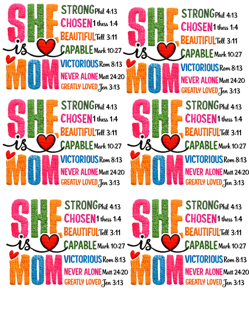 DTF Gang Sheet — She is Mom · Christian Faith Mother's Day Design