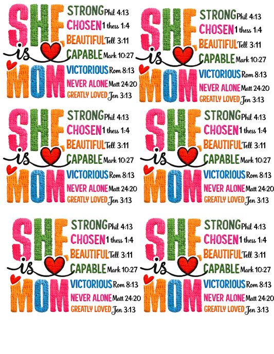 DTF Gang Sheet — She is Mom · Christian Faith Mother's Day Design