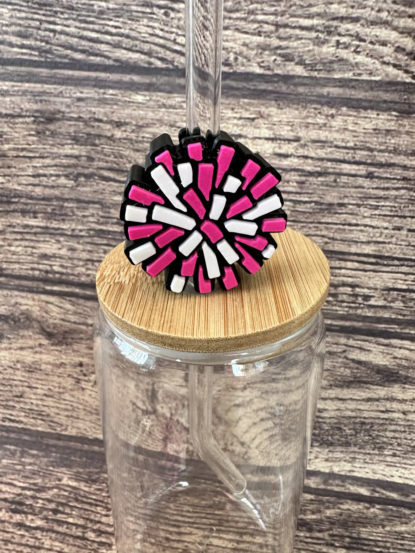 3D Cheerleader Pom-Pom Straw Topper — 10mm Straw Charm