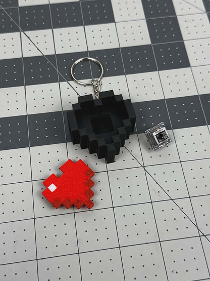 3D Pixel Heart Keychain — Retro Gamer Life Heart Charm