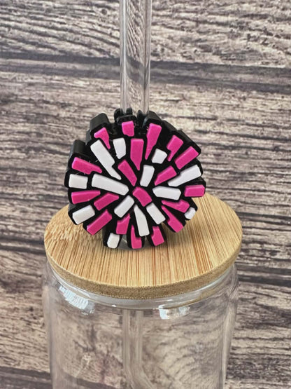 3D Cheerleader Pom-Pom Straw Topper — 10mm Straw Charm