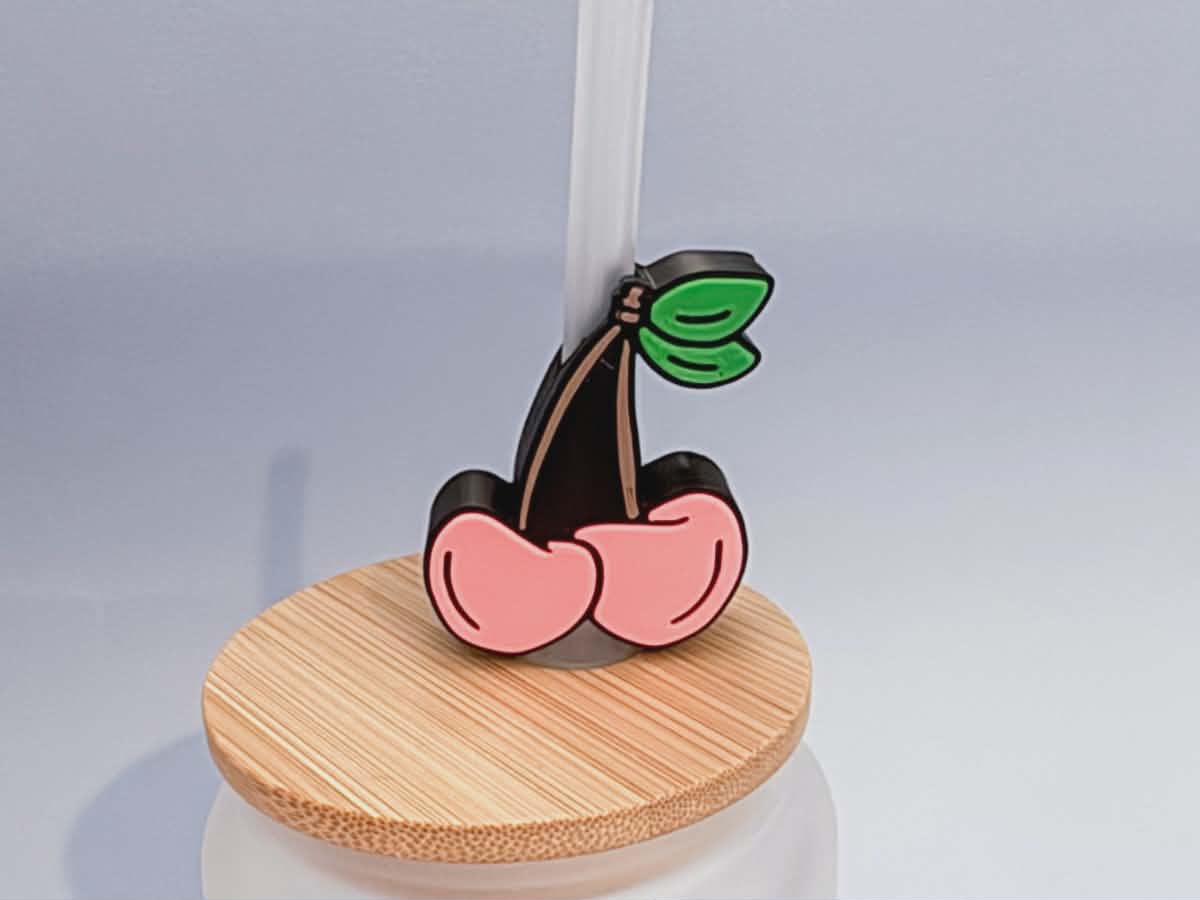 3D Cherry Straw Topper — Coquette Fruit Straw Charm 10mm