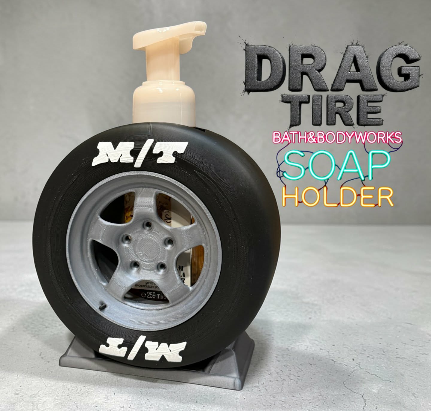 3D Drag Racing Tire Soap Dispenser Holder — Car Lover Bathroom Decor