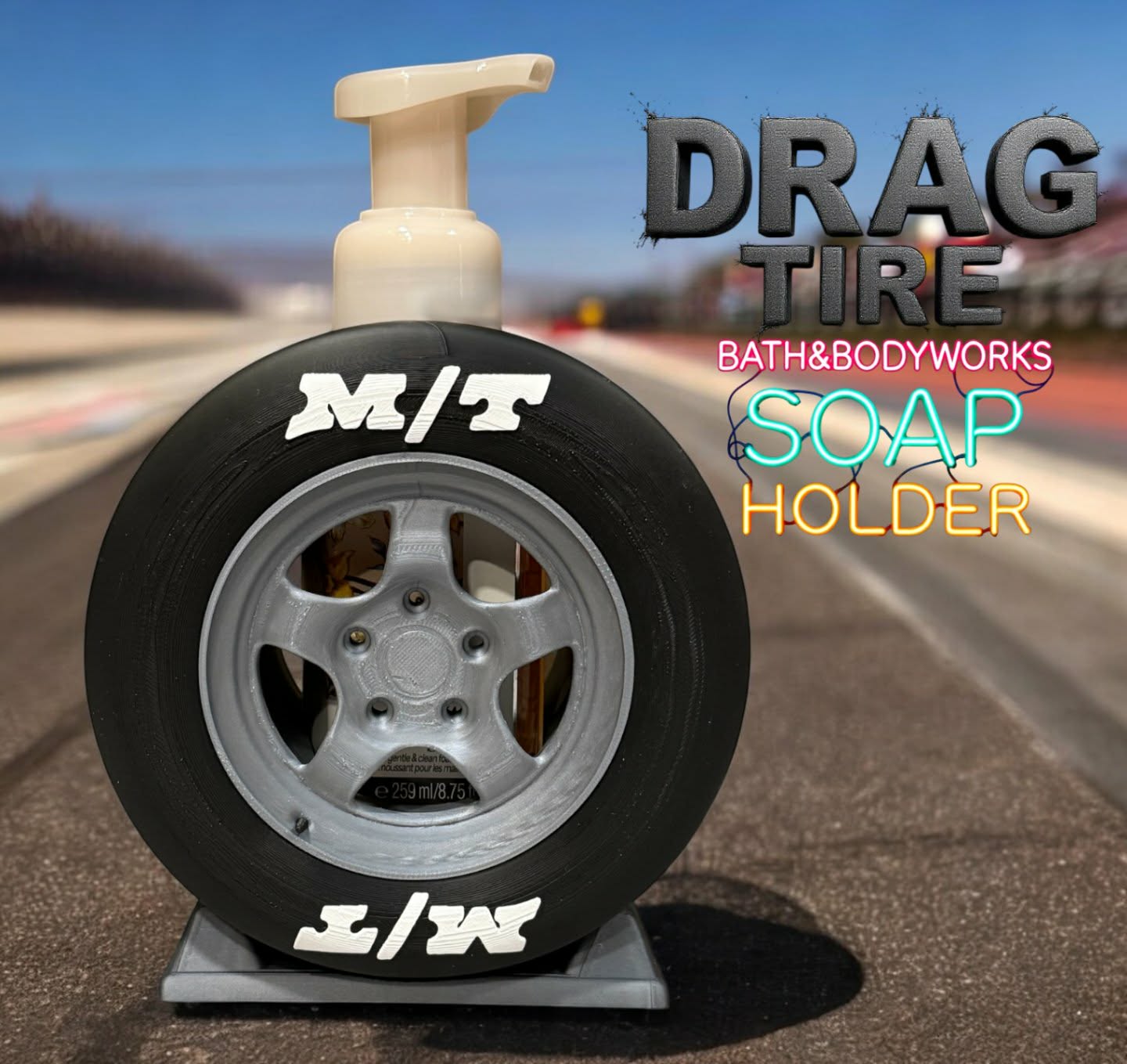 3D Drag Racing Tire Soap Dispenser Holder — Car Lover Bathroom Decor