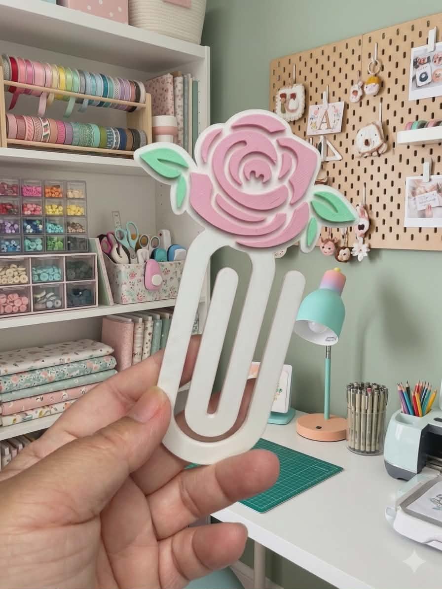 3D Rose Bookmark — Floral Paper Clip
