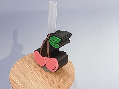 3D Cherry Straw Topper — Coquette Fruit Straw Charm 10mm