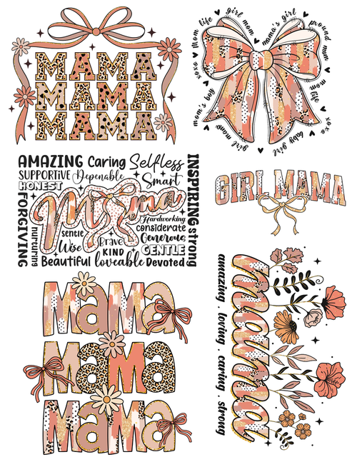 DTF Gang Sheet — Coquette Mama Floral Pack · 6 Boho Mom Designs