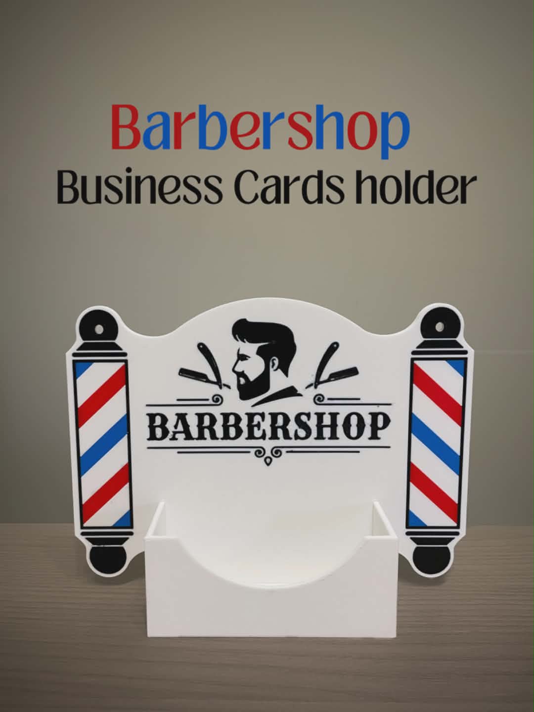 3D Barbershop Business Card Holder — Barber Pole Desk Display