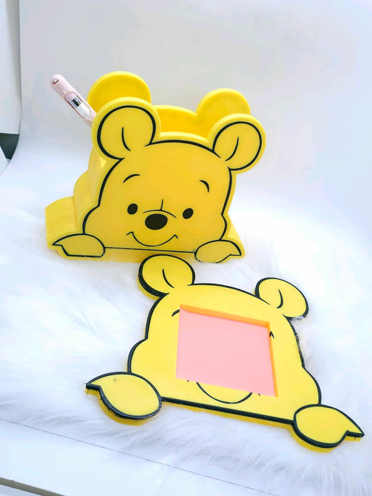 3D Cute Bear Desk Set — Pen Holder & Sticky Note Tray